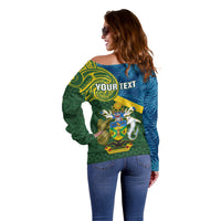 Personalised Solomon Islands Off Shoulder Sweater Tropical Leaves With Melanesian Pattern LT14 - Polynesian Pride