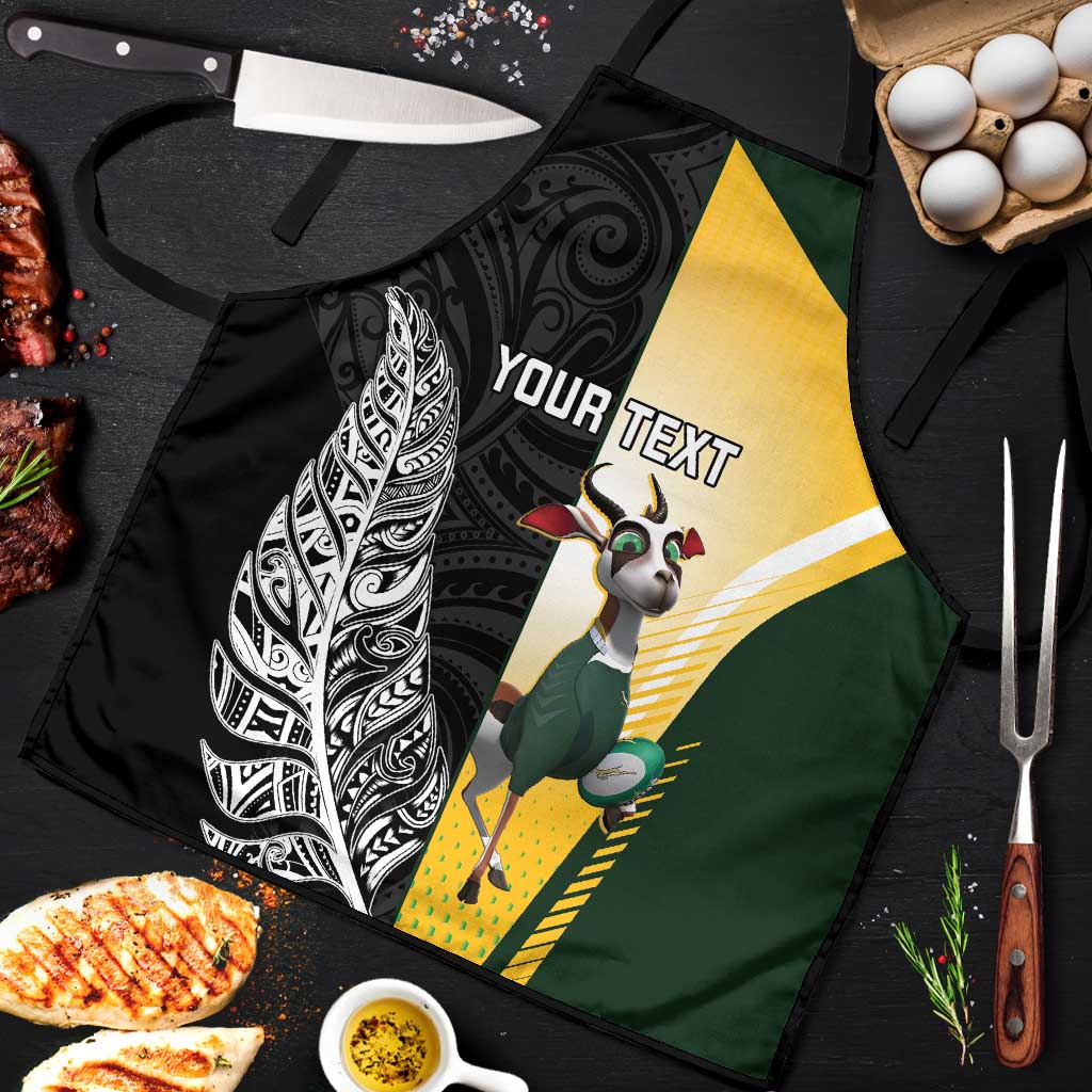 New Zealand and South Africa Rugby Custom Apron Maori Silver Fern Springbok Together LT14 Black - Polynesian Pride