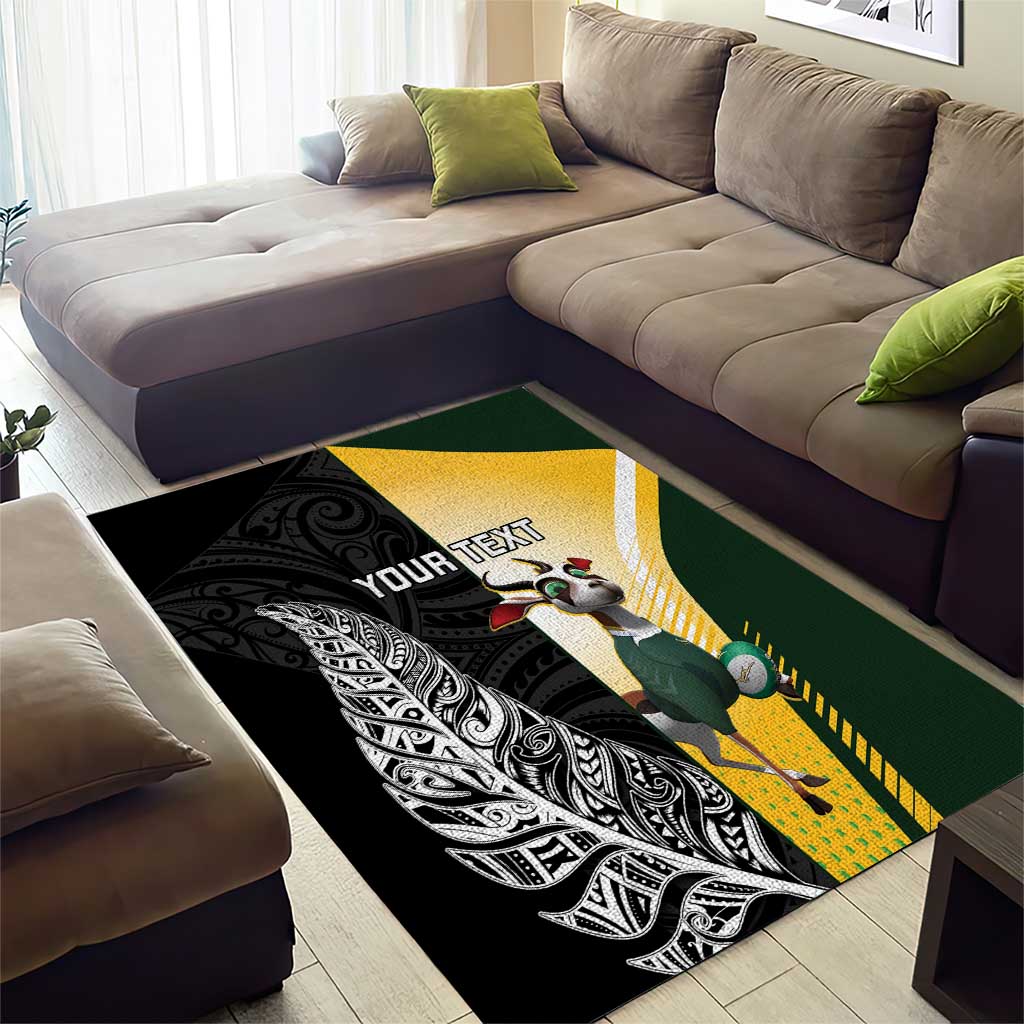 New Zealand and South Africa Rugby Custom Area Rug Maori Silver Fern Springbok Together - Polynesian Pride