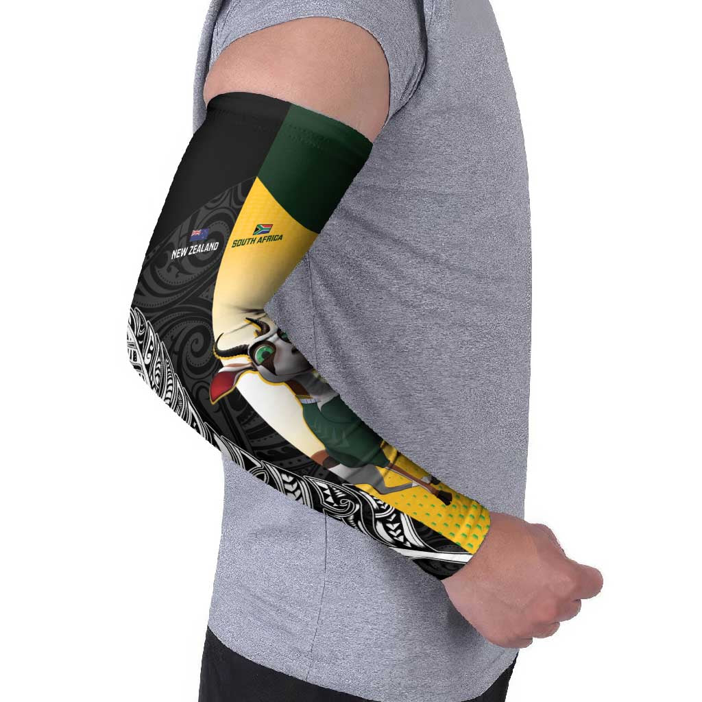 New Zealand and South Africa Rugby Custom Arm Sleeves Maori Silver Fern Springbok Together - Polynesian Pride
