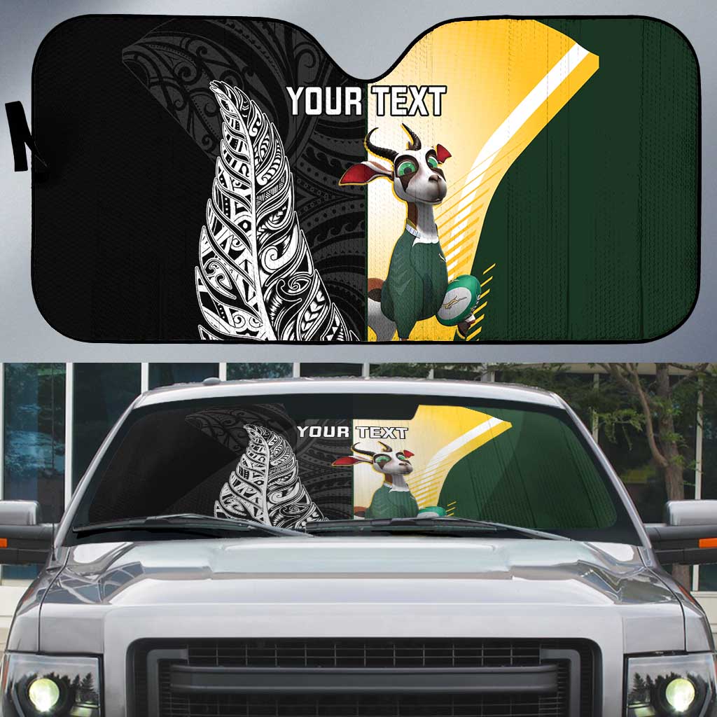 New Zealand and South Africa Rugby Custom Auto Sun Shade Maori Silver Fern Springbok Together LT14 Black - Polynesian Pride