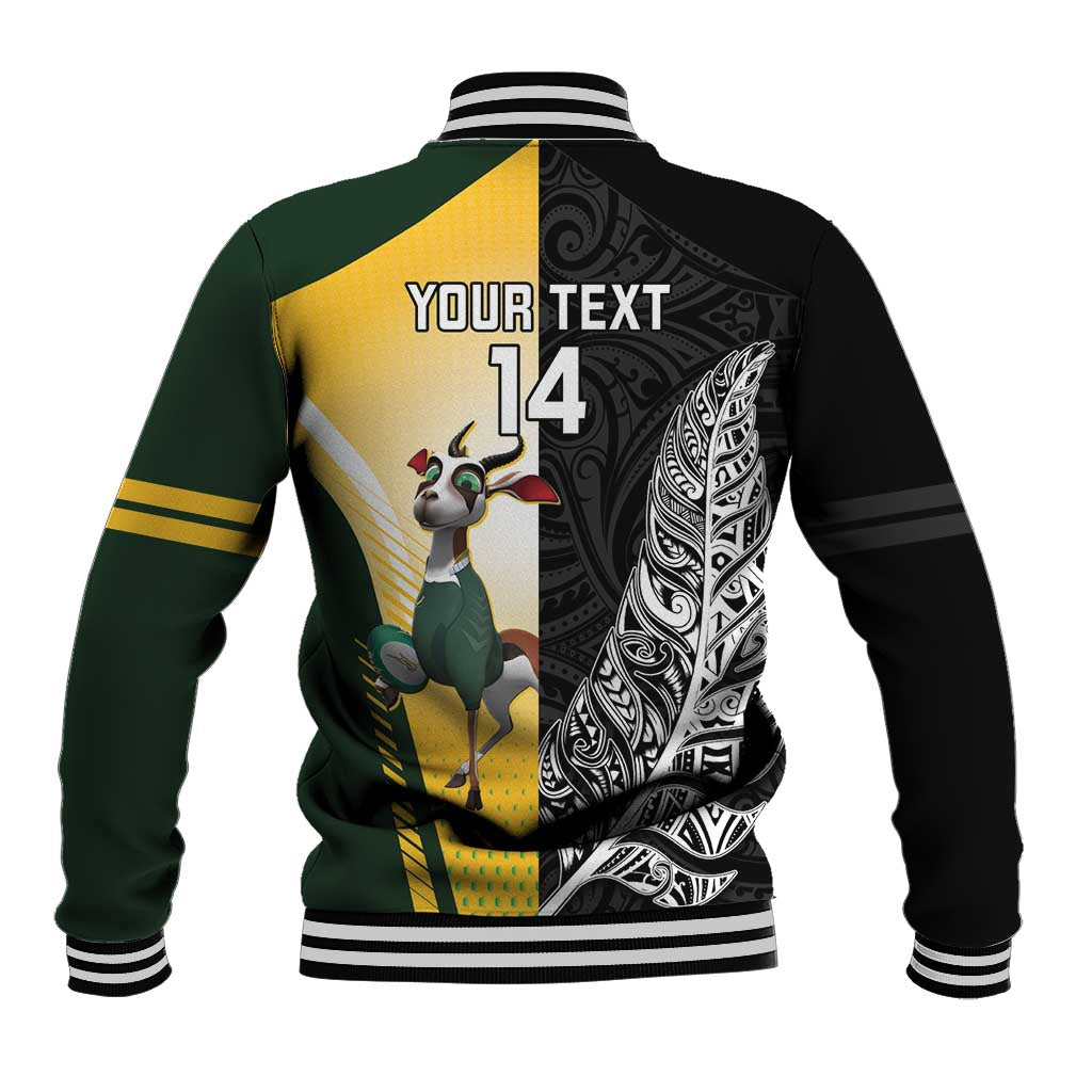 New Zealand and South Africa Rugby Custom Baseball Jacket Maori Silver Fern Springbok Together LT14 - Polynesian Pride