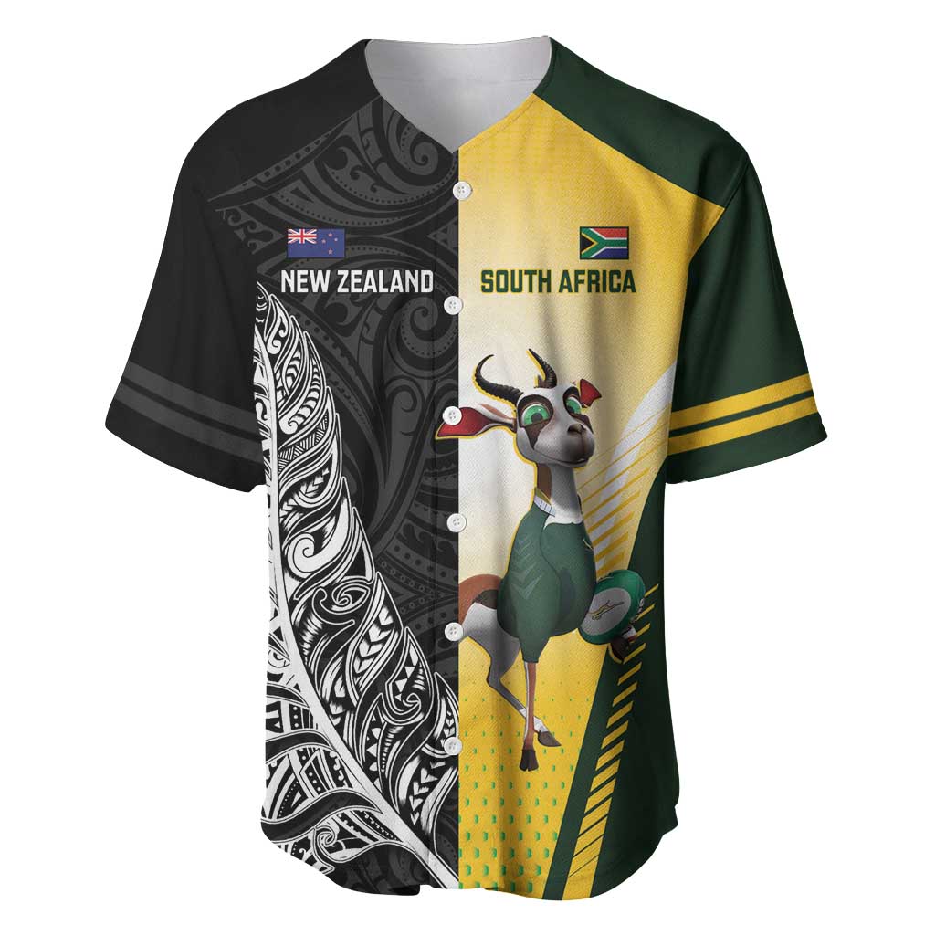 New Zealand and South Africa Rugby Custom Baseball Jersey Maori Silver Fern Springbok Together LT14 Black - Polynesian Pride