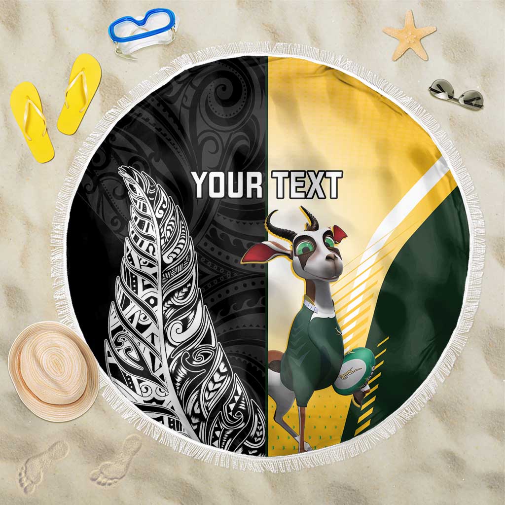 New Zealand and South Africa Rugby Custom Beach Blanket Maori Silver Fern Springbok Together LT14 One Size 150cm Black - Polynesian Pride