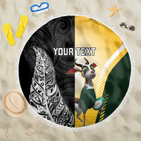 New Zealand and South Africa Rugby Custom Beach Blanket Maori Silver Fern Springbok Together LT14 One Size 150cm Black - Polynesian Pride