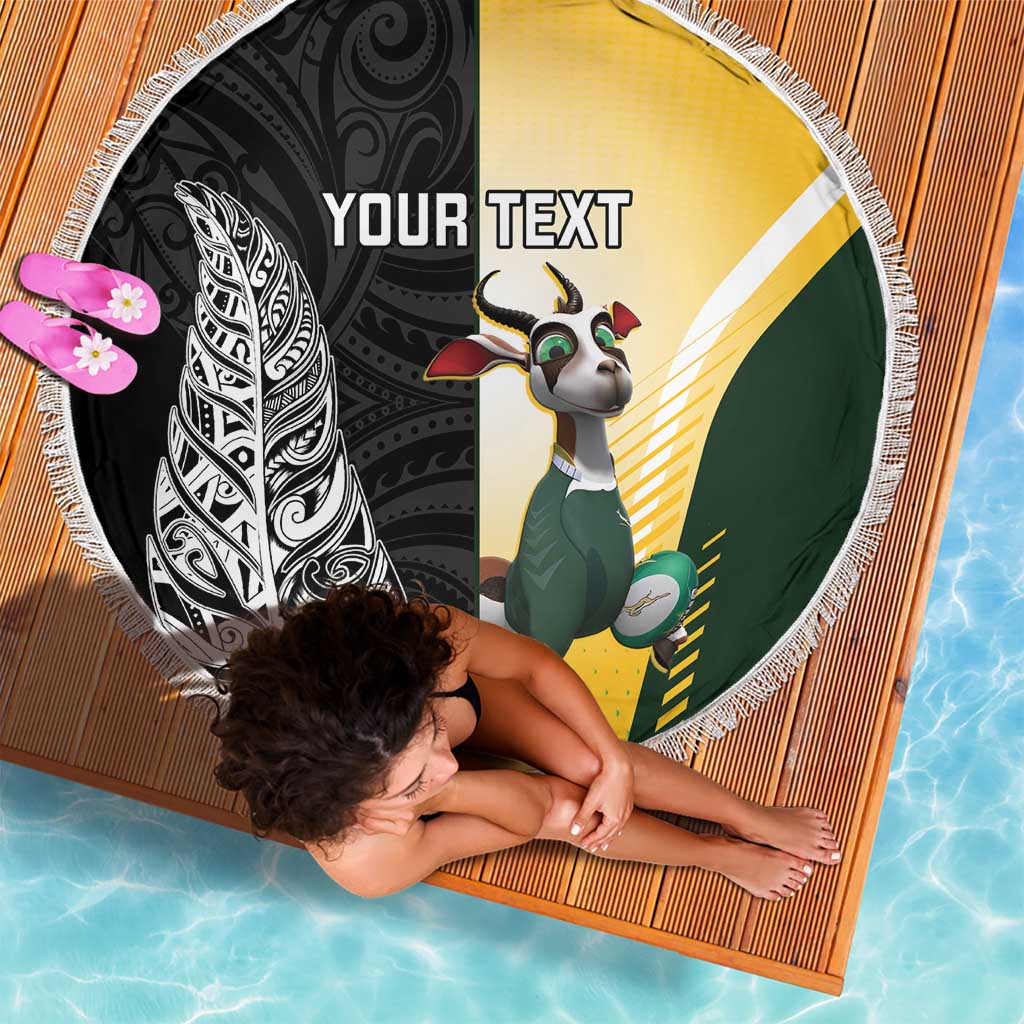New Zealand and South Africa Rugby Custom Beach Blanket Maori Silver Fern Springbok Together LT14 - Polynesian Pride