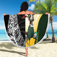 New Zealand and South Africa Rugby Custom Beach Blanket Maori Silver Fern Springbok Together LT14 - Polynesian Pride