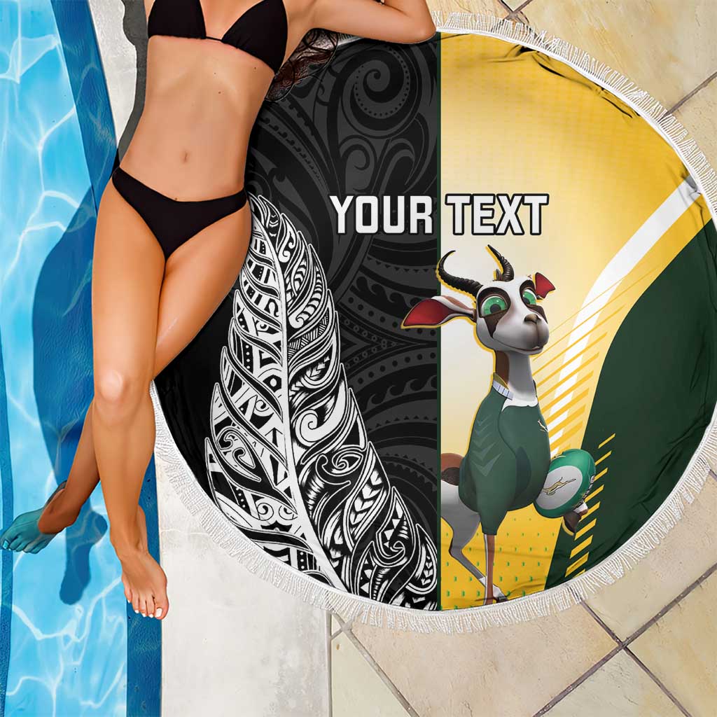 New Zealand and South Africa Rugby Custom Beach Blanket Maori Silver Fern Springbok Together LT14 - Polynesian Pride