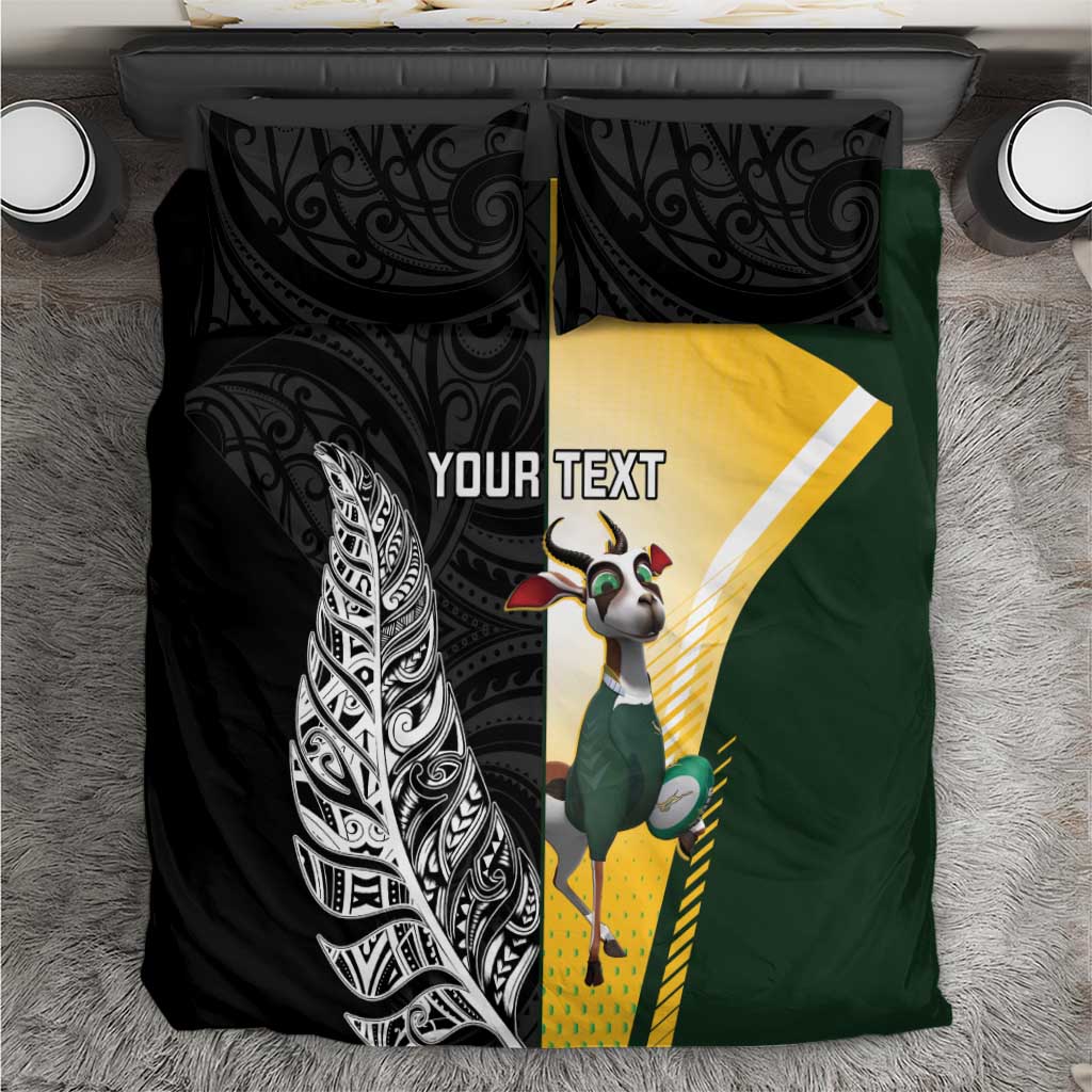 New Zealand and South Africa Rugby Custom Bedding Set Maori Silver Fern Springbok Together - Polynesian Pride