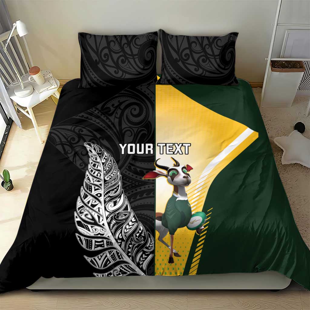 New Zealand and South Africa Rugby Custom Bedding Set Maori Silver Fern Springbok Together - Polynesian Pride