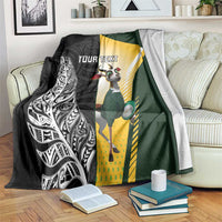 New Zealand and South Africa Rugby Custom Blanket Maori Silver Fern Springbok Together LT14 Black - Polynesian Pride