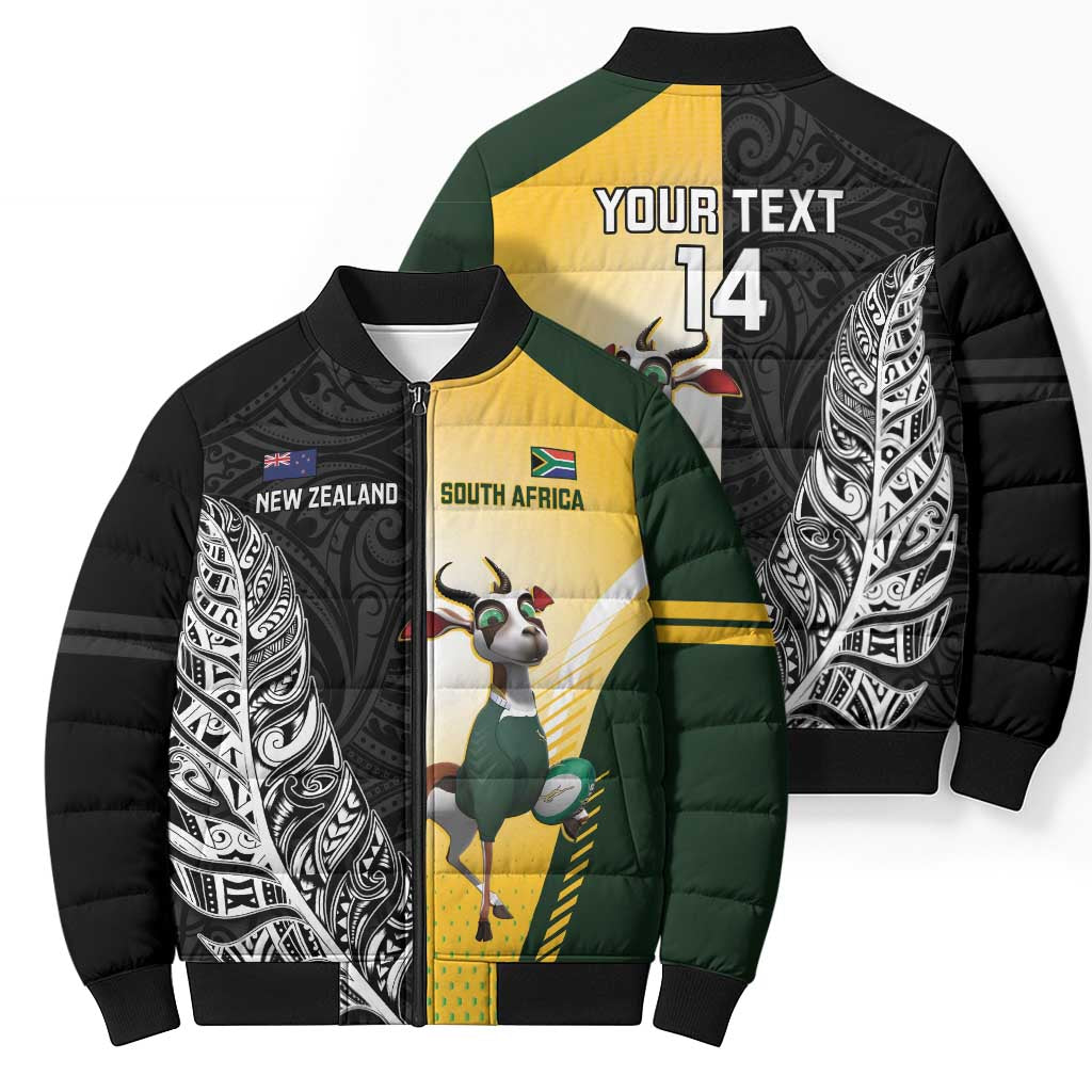 New Zealand and South Africa Rugby Custom Bomber Puffer Jacket Maori Silver Fern Springbok Together LT14 - Polynesian Pride