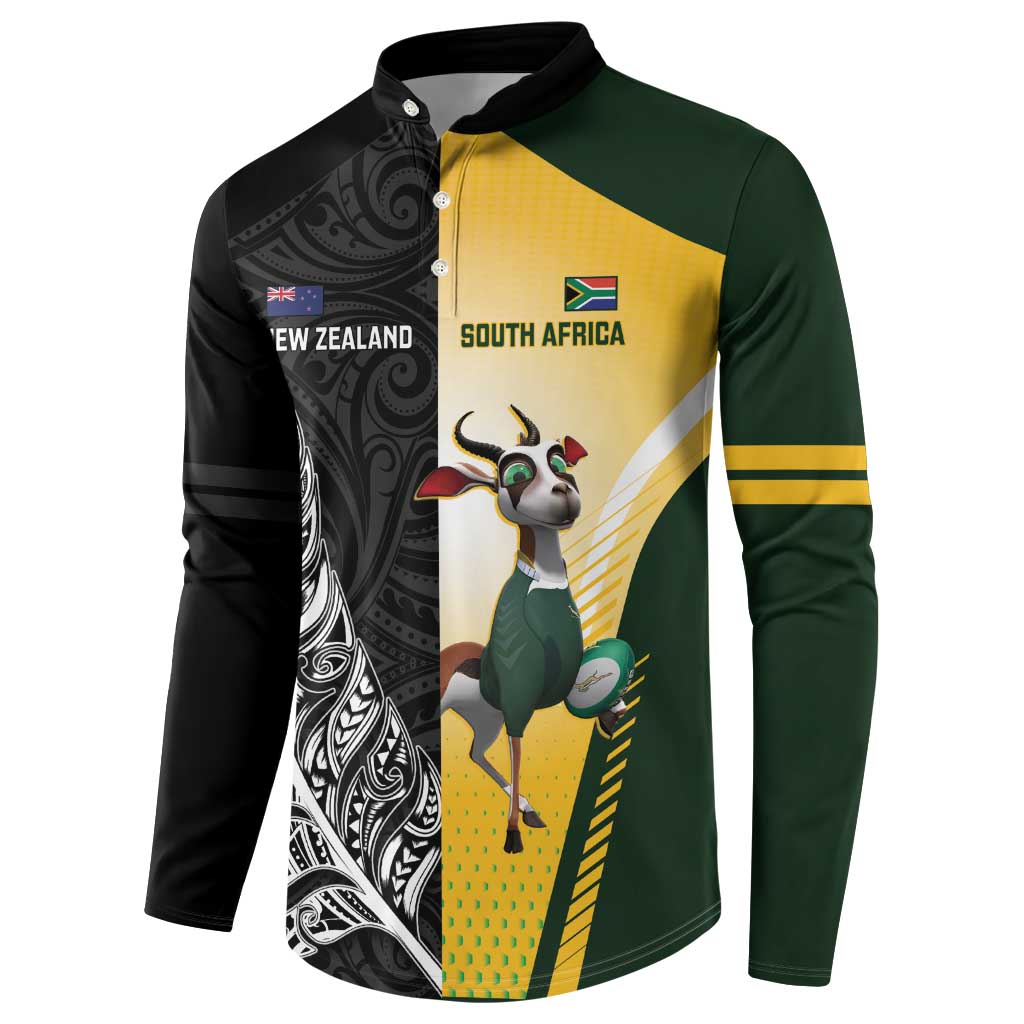 New Zealand and South Africa Rugby Custom Button Sweatshirt Maori Silver Fern Springbok Together LT14 - Polynesian Pride