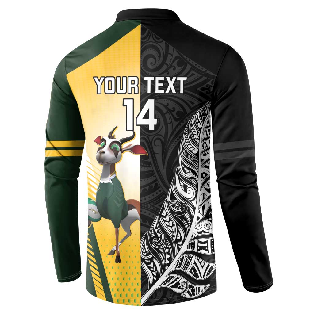 New Zealand and South Africa Rugby Custom Button Sweatshirt Maori Silver Fern Springbok Together LT14 - Polynesian Pride