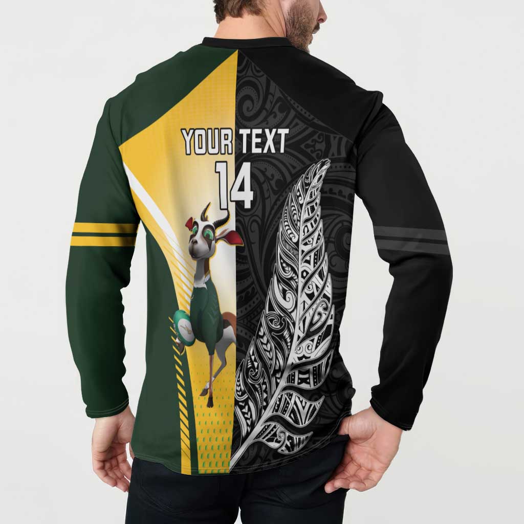 New Zealand and South Africa Rugby Custom Button Sweatshirt Maori Silver Fern Springbok Together LT14 - Polynesian Pride