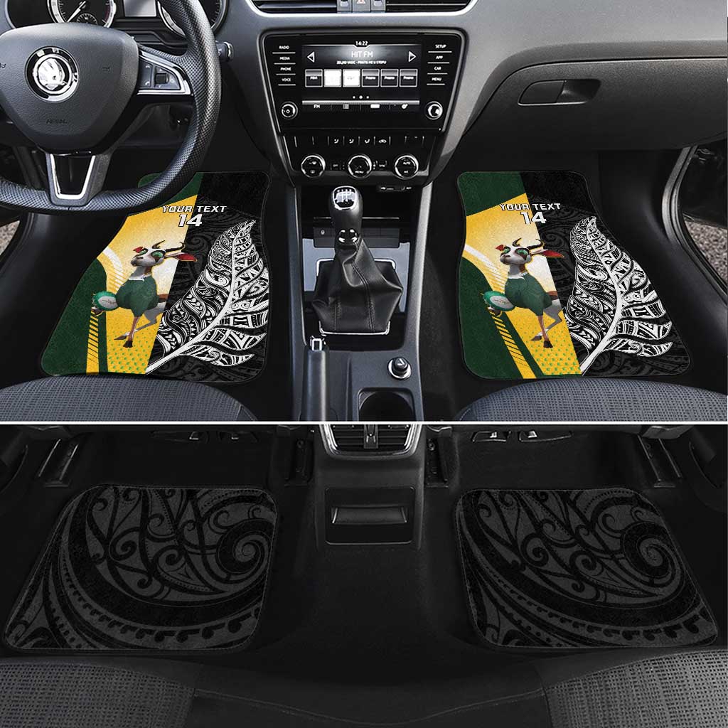 New Zealand and South Africa Rugby Custom Car Mats Maori Silver Fern Springbok Together LT14 Set 4pcs Black - Polynesian Pride