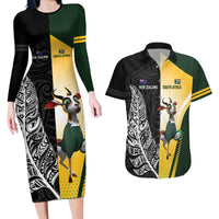 New Zealand and South Africa Rugby Custom Couples Matching Long Sleeve Bodycon Dress and Hawaiian Shirt Maori Silver Fern Springbok Together LT14 Black - Polynesian Pride