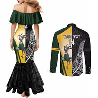 New Zealand and South Africa Rugby Custom Couples Matching Mermaid Dress and Long Sleeve Button Shirt Maori Silver Fern Springbok Together LT14 - Polynesian Pride