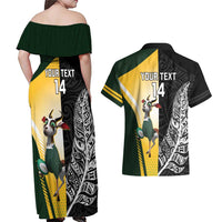 New Zealand and South Africa Rugby Custom Couples Matching Off Shoulder Maxi Dress and Hawaiian Shirt Maori Silver Fern Springbok Together LT14 - Polynesian Pride