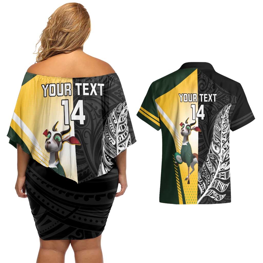 New Zealand and South Africa Rugby Custom Couples Matching Off Shoulder Short Dress and Hawaiian Shirt Maori Silver Fern Springbok Together LT14 - Polynesian Pride