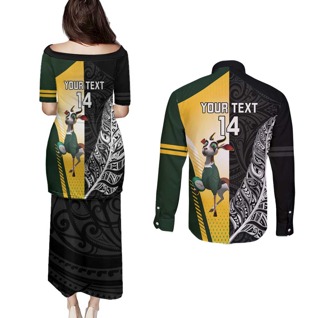 New Zealand and South Africa Rugby Custom Couples Matching Puletasi and Long Sleeve Button Shirt Maori Silver Fern Springbok Together LT14 - Polynesian Pride