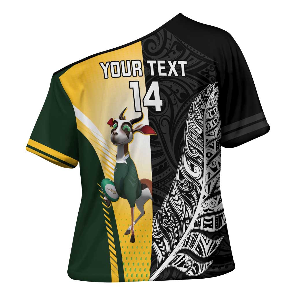 New Zealand and South Africa Rugby Custom Cross Shoulder Shirt Maori Silver Fern Springbok Together LT14 - Polynesian Pride