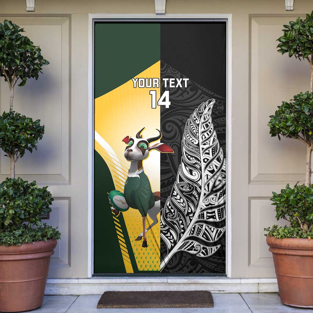 New Zealand and South Africa Rugby Custom Door Cover Maori Silver Fern Springbok Together LT14 Black - Polynesian Pride