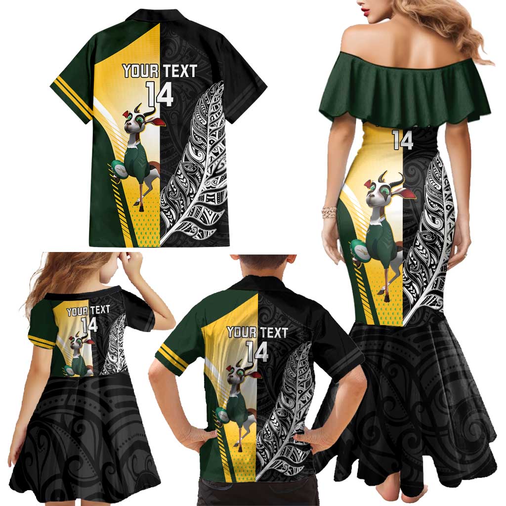 New Zealand and South Africa Rugby Custom Family Matching Mermaid Dress and Hawaiian Shirt Maori Silver Fern Springbok Together LT14 - Polynesian Pride
