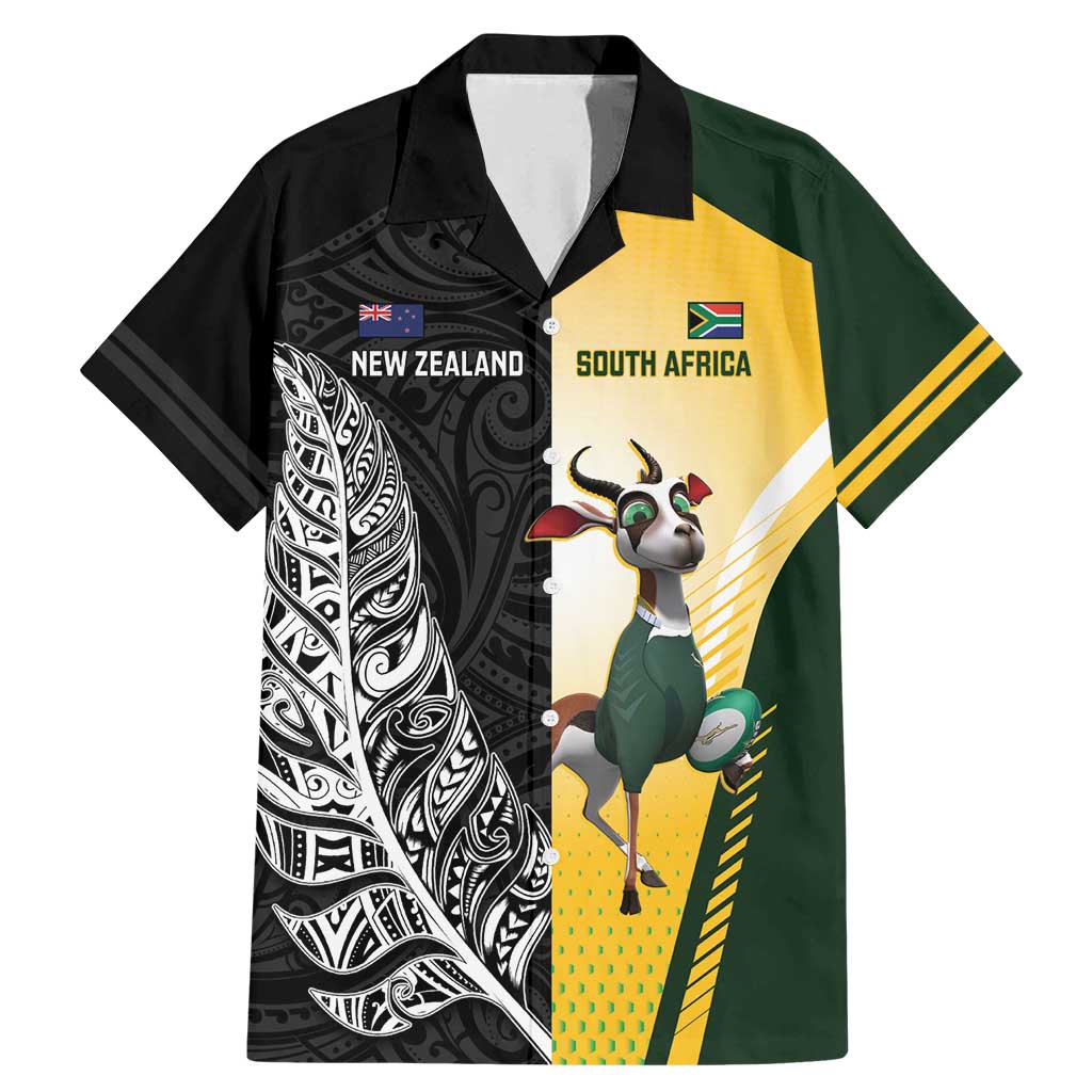 New Zealand and South Africa Rugby Custom Family Matching Mermaid Dress and Hawaiian Shirt Maori Silver Fern Springbok Together LT14 Dad's Shirt - Short Sleeve Black - Polynesian Pride