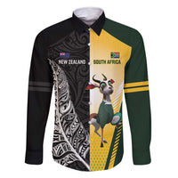 New Zealand and South Africa Rugby Custom Family Matching Off Shoulder Short Dress and Hawaiian Shirt Maori Silver Fern Springbok Together LT14 Dad's Shirt - Long Sleeve Black - Polynesian Pride