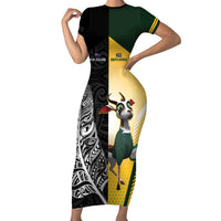 New Zealand and South Africa Rugby Custom Family Matching Short Sleeve Bodycon Dress and Hawaiian Shirt Maori Silver Fern Springbok Together LT14 Mom's Dress Black - Polynesian Pride