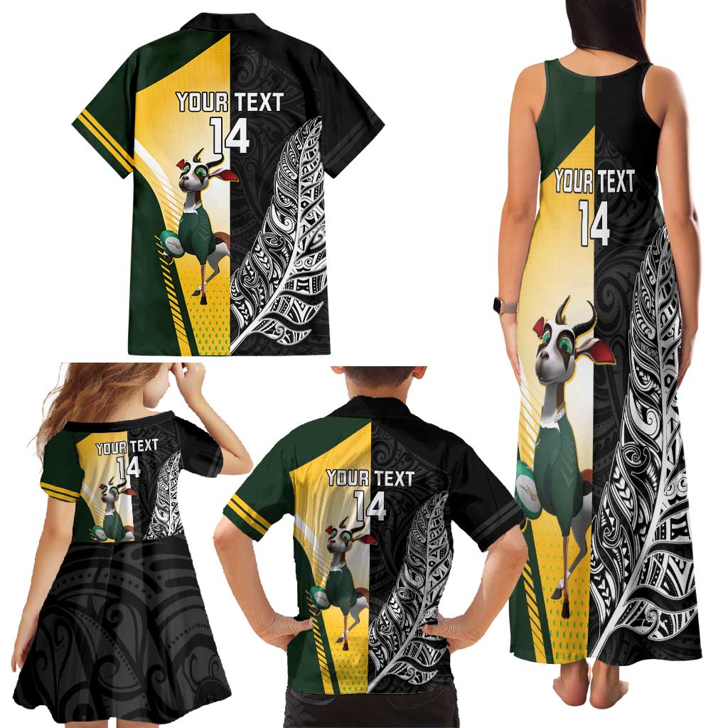 New Zealand and South Africa Rugby Custom Family Matching Tank Maxi Dress and Hawaiian Shirt Maori Silver Fern Springbok Together LT14 - Polynesian Pride