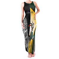 New Zealand and South Africa Rugby Custom Family Matching Tank Maxi Dress and Hawaiian Shirt Maori Silver Fern Springbok Together LT14 Mom's Dress Black - Polynesian Pride
