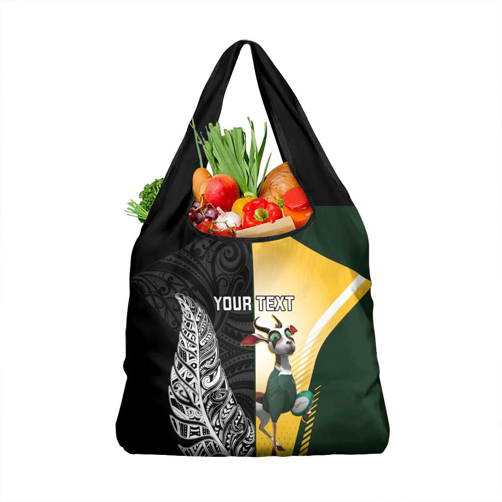 New Zealand and South Africa Rugby Custom Grocery Bag Maori Silver Fern Springbok Together LT14 1-pack One Size Black - Polynesian Pride