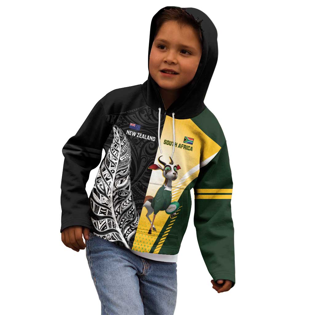 New Zealand and South Africa Rugby Custom Kid Hoodie Maori Silver Fern Springbok Together LT14 - Polynesian Pride