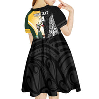 New Zealand and South Africa Rugby Custom Kid Short Sleeve Dress Maori Silver Fern Springbok Together LT14 - Polynesian Pride