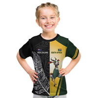 New Zealand and South Africa Rugby Custom Kid T Shirt Maori Silver Fern Springbok Together LT14 Black - Polynesian Pride