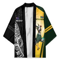 New Zealand and South Africa Rugby Custom Kimono Maori Silver Fern Springbok Together LT14 Unisex Black - Polynesian Pride