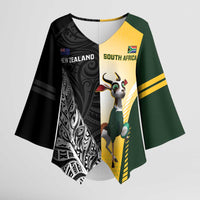 New Zealand and South Africa Rugby Custom Kimono Sleeve Blouse Maori Silver Fern Springbok Together LT14 Female Black - Polynesian Pride
