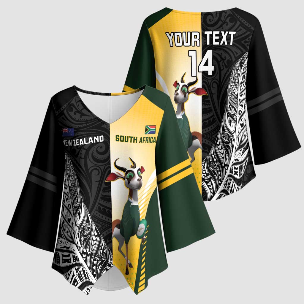 New Zealand and South Africa Rugby Custom Kimono Sleeve Blouse Maori Silver Fern Springbok Together LT14 - Polynesian Pride