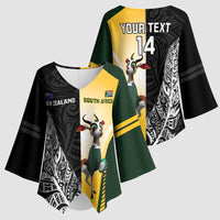 New Zealand and South Africa Rugby Custom Kimono Sleeve Blouse Maori Silver Fern Springbok Together LT14 - Polynesian Pride