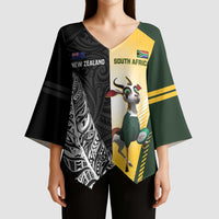 New Zealand and South Africa Rugby Custom Kimono Sleeve Blouse Maori Silver Fern Springbok Together LT14 - Polynesian Pride