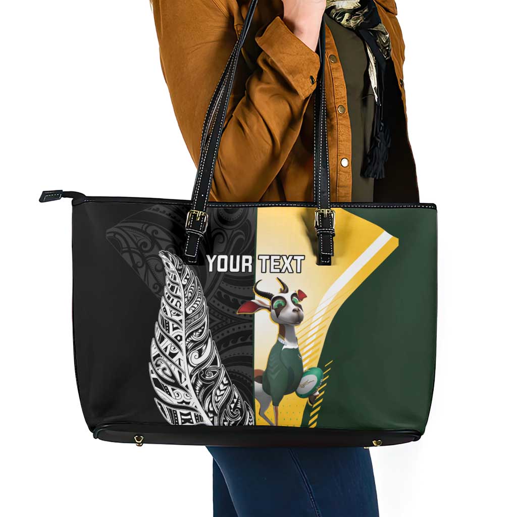 New Zealand and South Africa Rugby Custom Leather Tote Bag Maori Silver Fern Springbok Together LT14 - Polynesian Pride