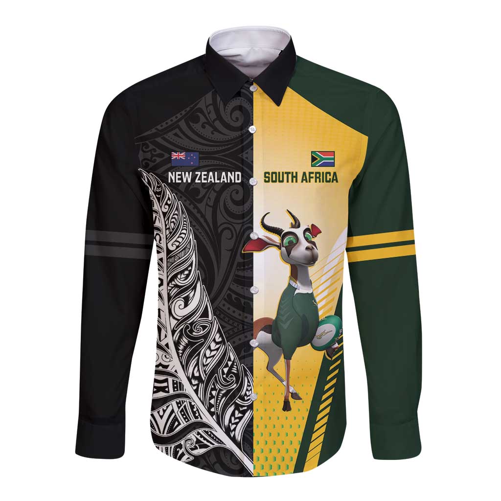 New Zealand and South Africa Rugby Custom Long Sleeve Button Shirt Maori Silver Fern Springbok Together - Polynesian Pride
