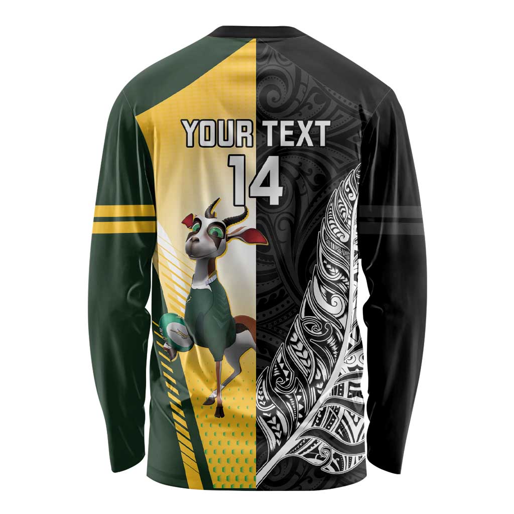 New Zealand and South Africa Rugby Custom Long Sleeve Shirt Maori Silver Fern Springbok Together LT14 - Polynesian Pride