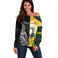 New Zealand and South Africa Rugby Custom Off Shoulder Sweater Maori Silver Fern Springbok Together LT14 Women Black - Polynesian Pride