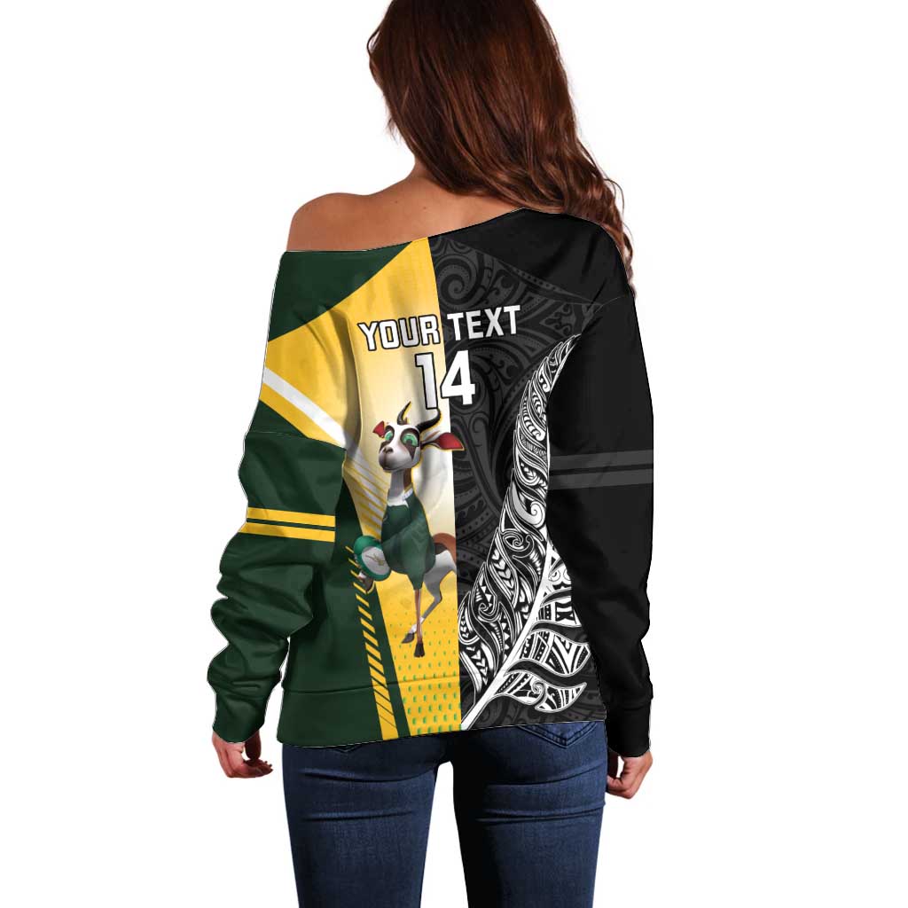 New Zealand and South Africa Rugby Custom Off Shoulder Sweater Maori Silver Fern Springbok Together LT14 - Polynesian Pride