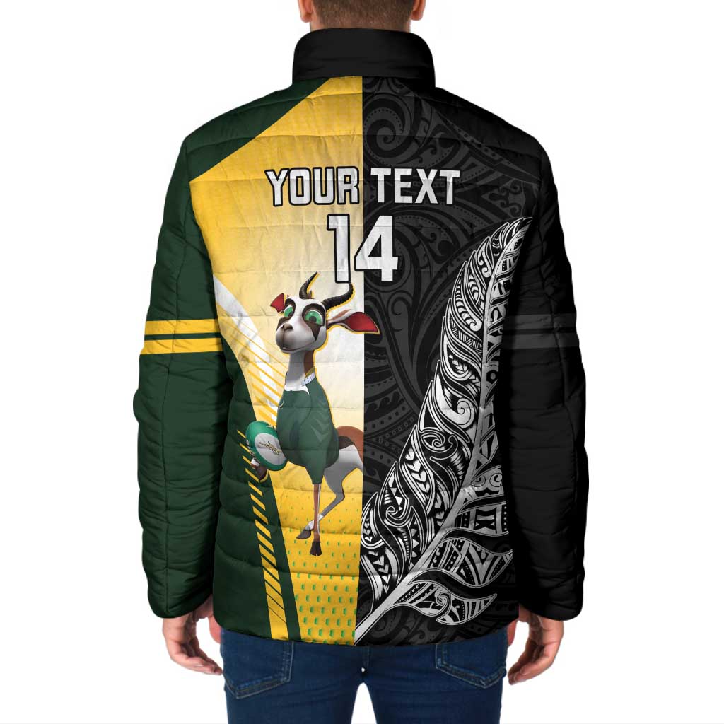 New Zealand and South Africa Rugby Custom Padded Jacket Maori Silver Fern Springbok Together LT14 - Polynesian Pride