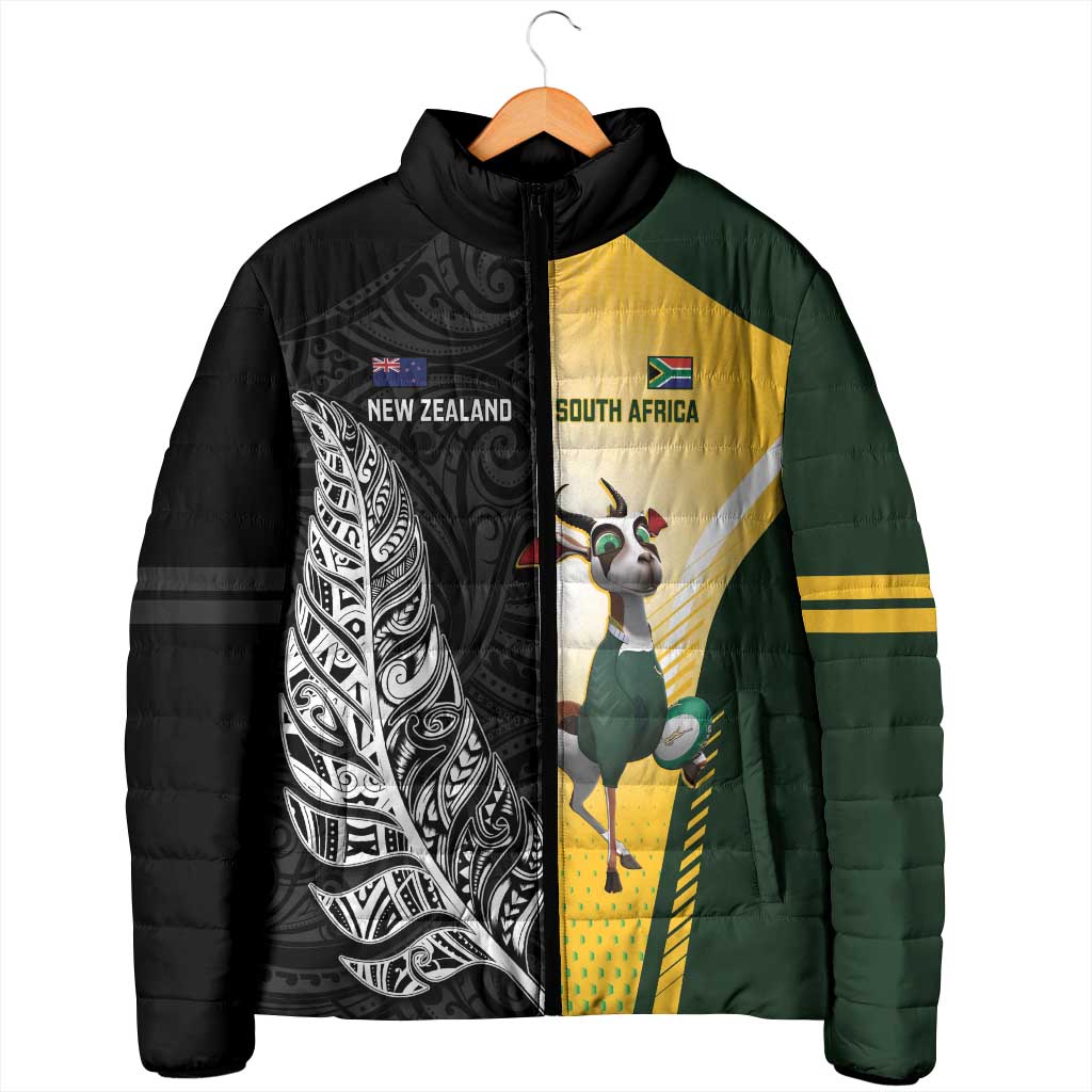 New Zealand and South Africa Rugby Custom Padded Jacket Maori Silver Fern Springbok Together LT14 - Polynesian Pride