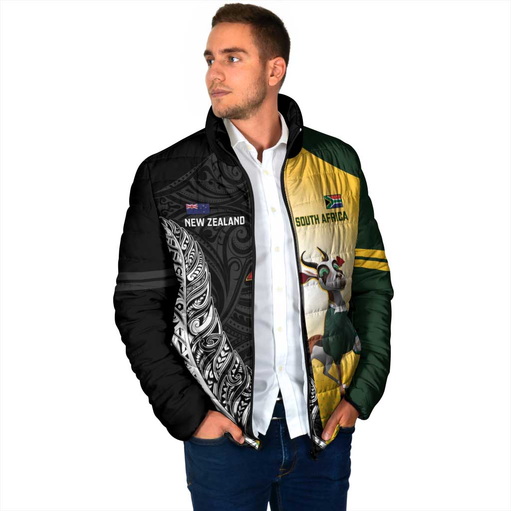 New Zealand and South Africa Rugby Custom Padded Jacket Maori Silver Fern Springbok Together LT14 - Polynesian Pride